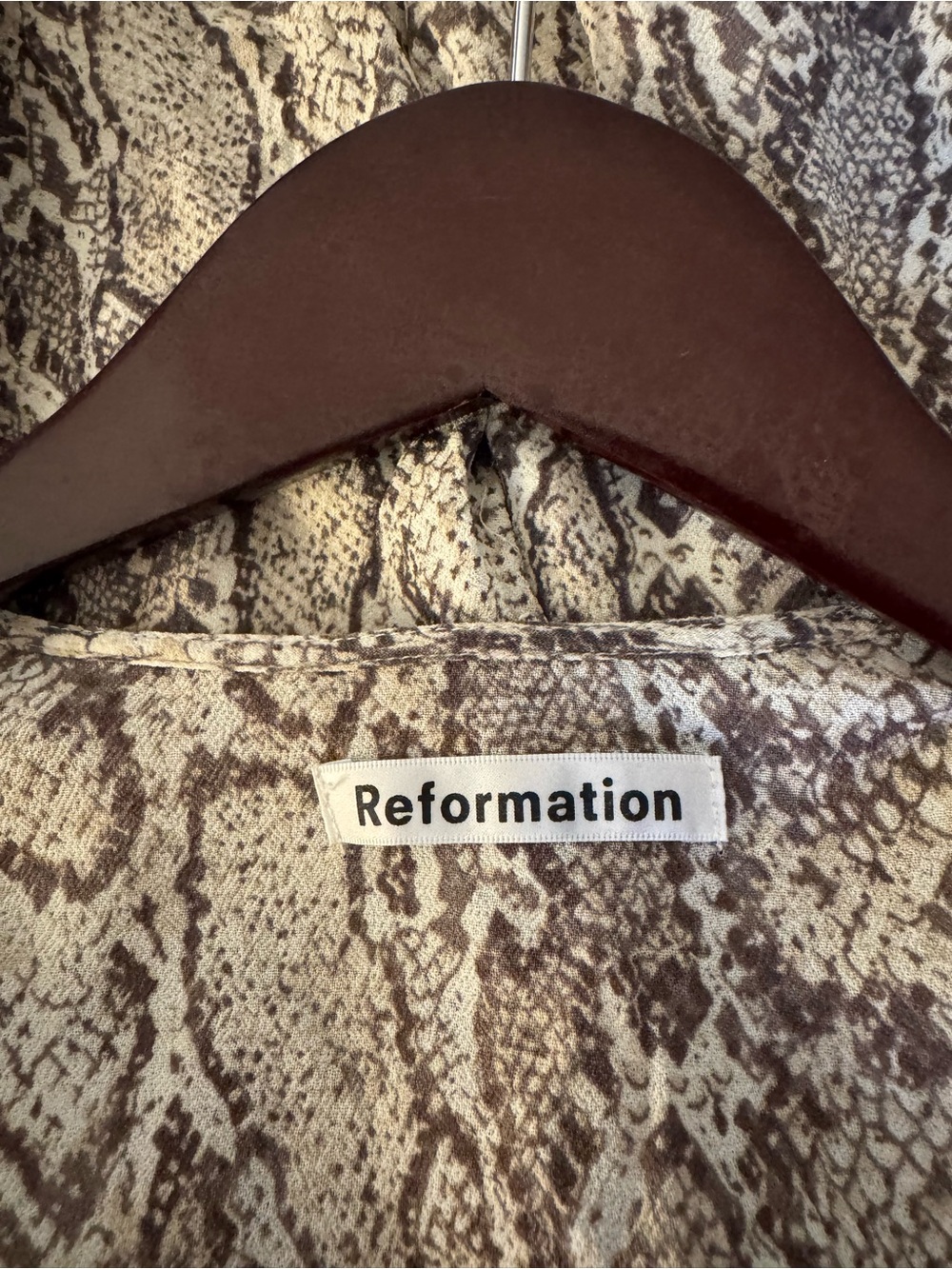 Reformation Snake-Print Wrap Dress in Cream and Brown - Picture 3 of 4